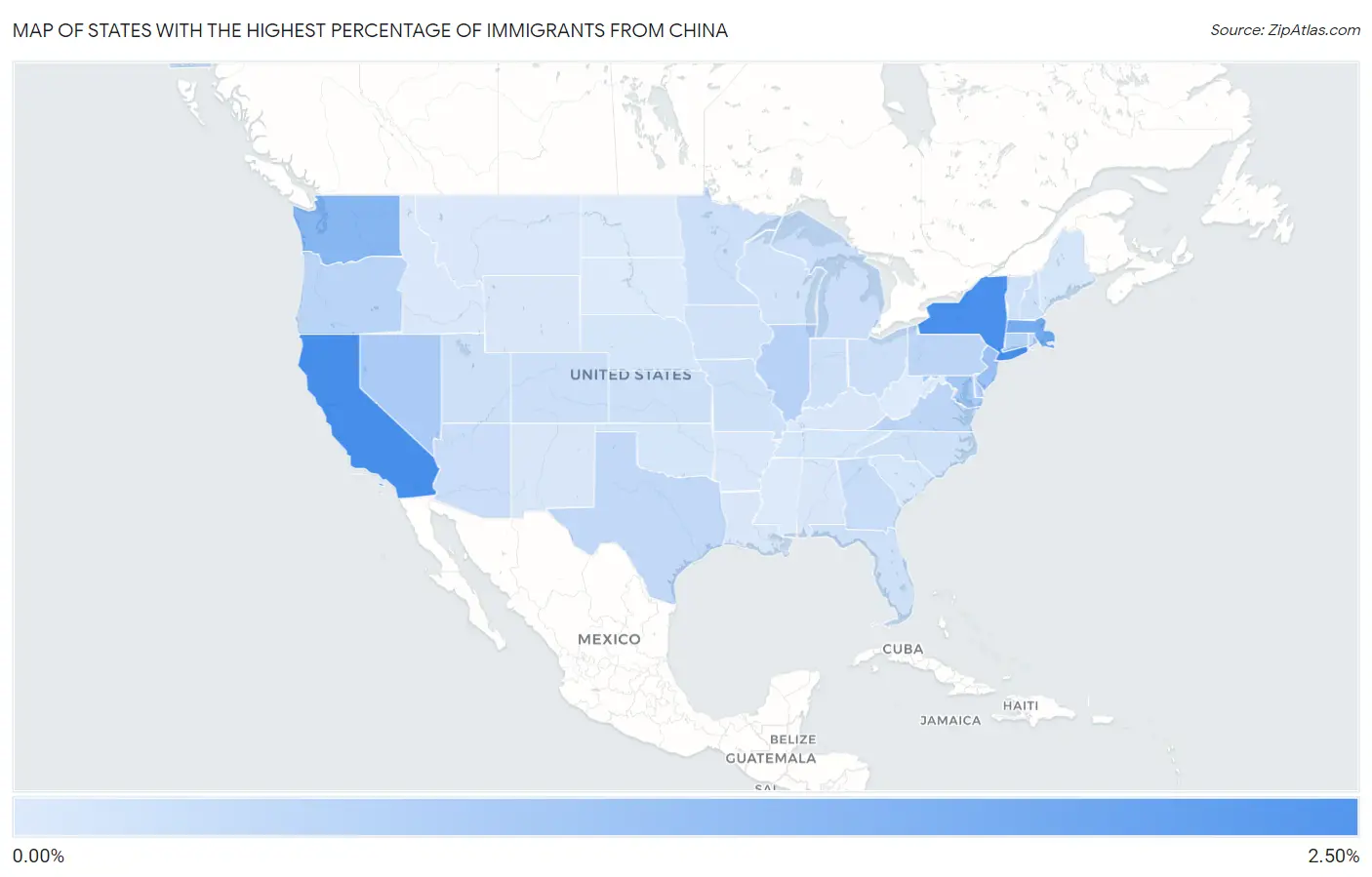 States with the Highest Percentage of Immigrants from China in the United States Map
