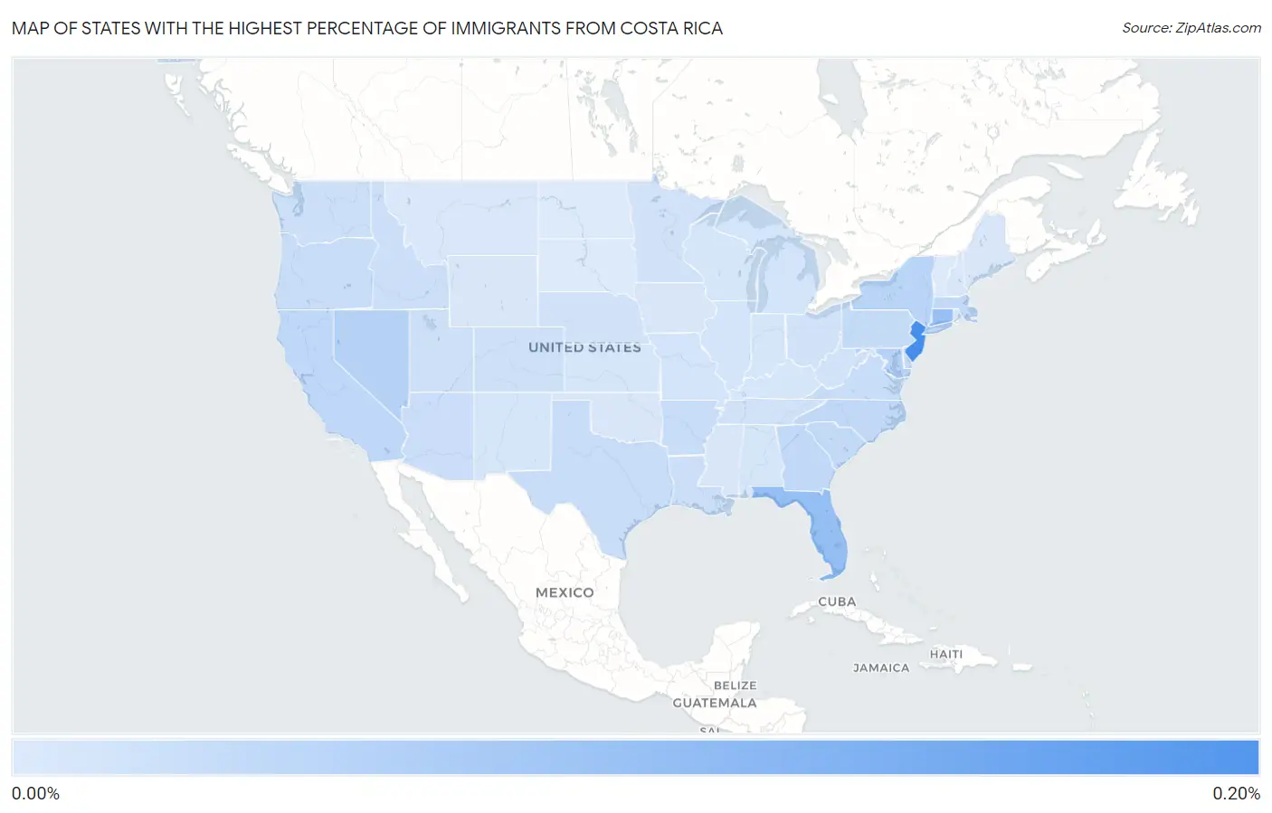 States with the Highest Percentage of Immigrants from Costa Rica in the United States Map