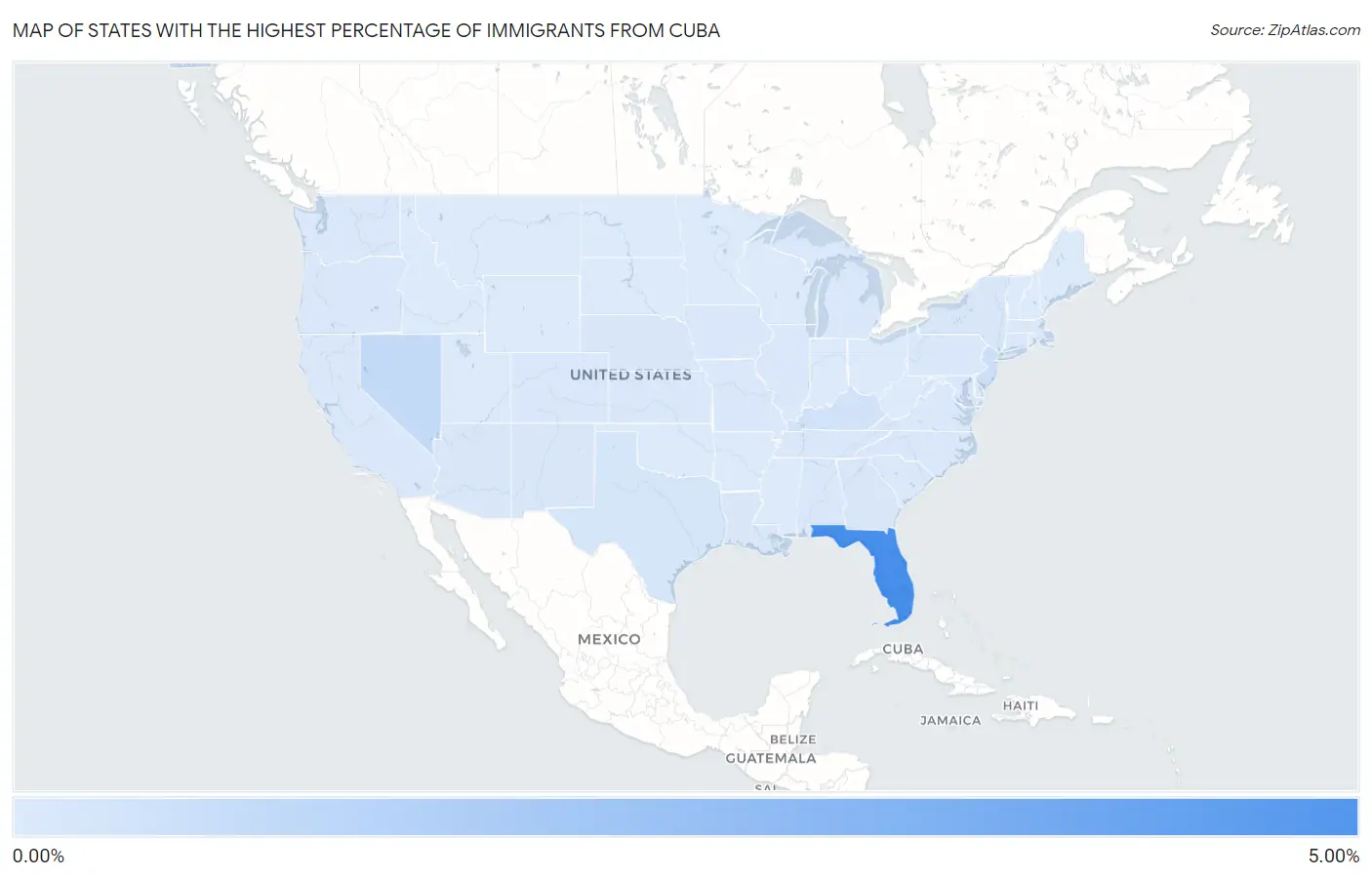 States with the Highest Percentage of Immigrants from Cuba in the United States Map