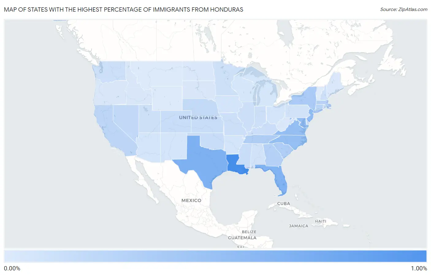 States with the Highest Percentage of Immigrants from Honduras in the United States Map