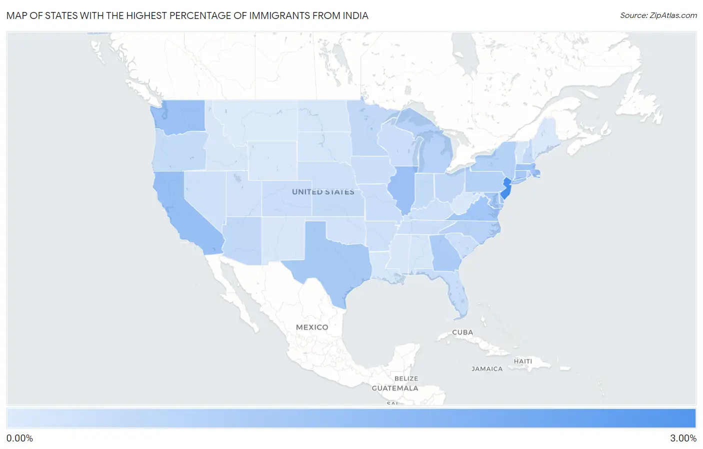 States with the Highest Percentage of Immigrants from India in the United States Map