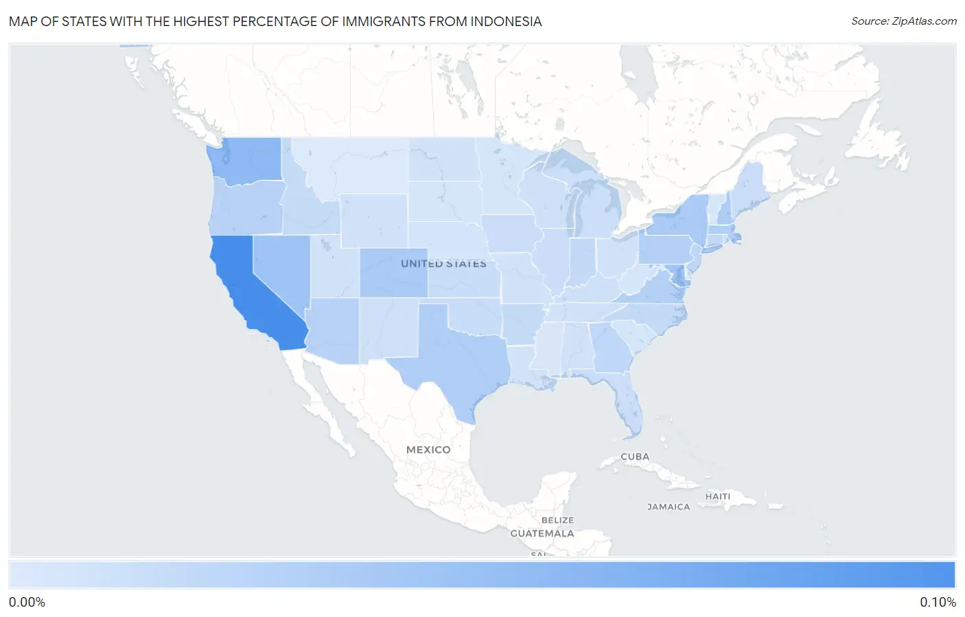 States with the Highest Percentage of Immigrants from Indonesia in the United States Map