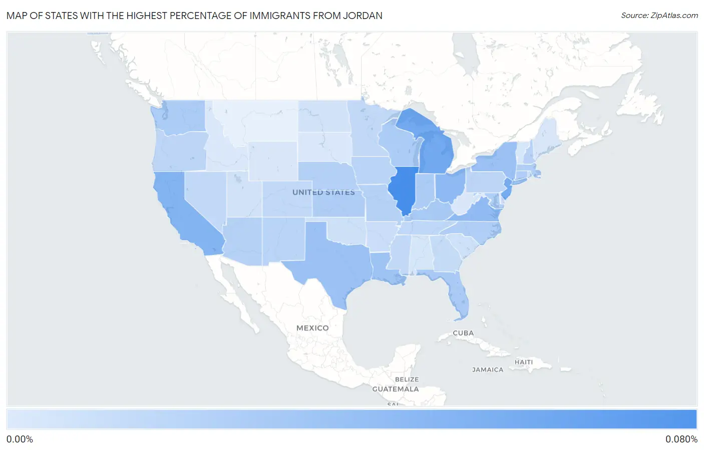 States with the Highest Percentage of Immigrants from Jordan in the United States Map