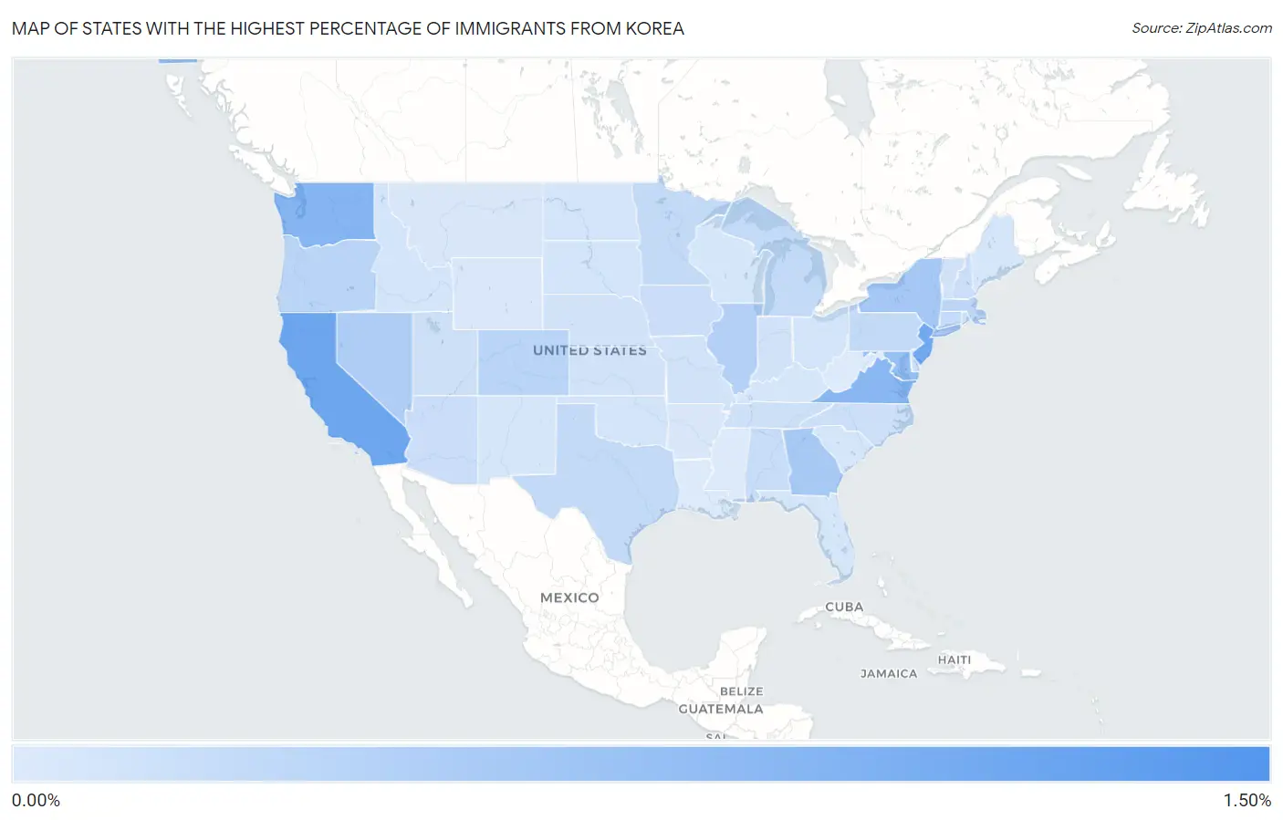 States with the Highest Percentage of Immigrants from Korea in the United States Map