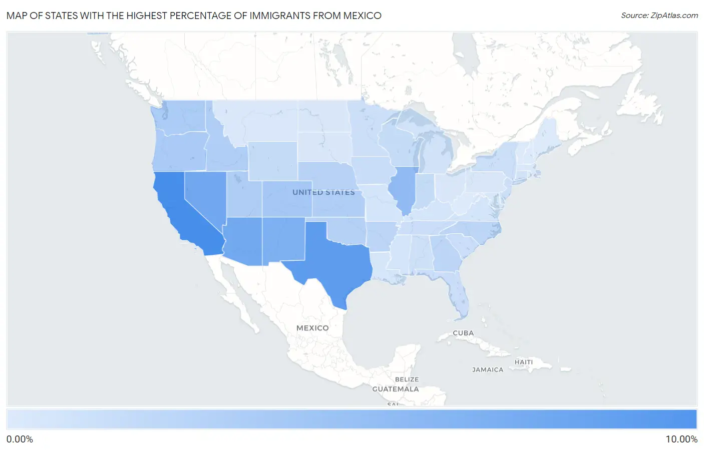 States with the Highest Percentage of Immigrants from Mexico in the United States Map