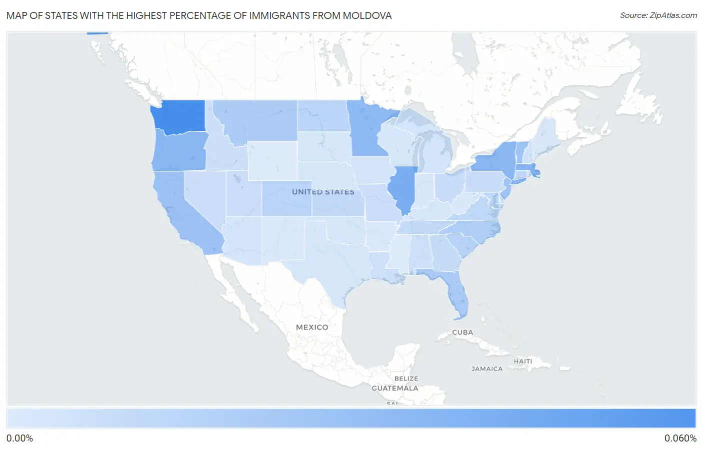 States with the Highest Percentage of Immigrants from Moldova in the United States Map