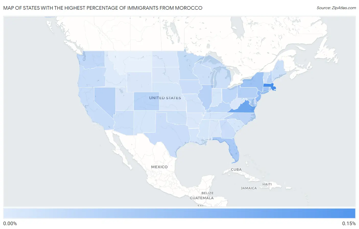 States with the Highest Percentage of Immigrants from Morocco in the United States Map