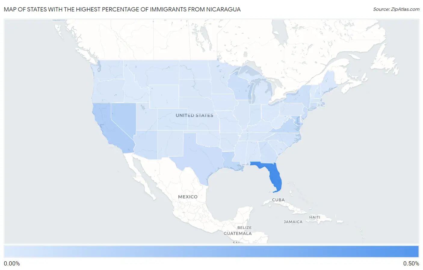 States with the Highest Percentage of Immigrants from Nicaragua in the United States Map