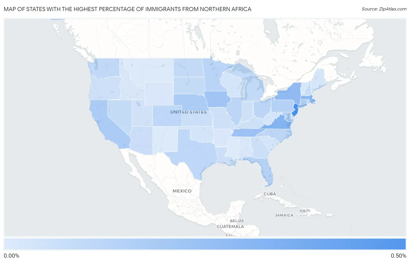 States with the Highest Percentage of Immigrants from Northern Africa in the United States Map
