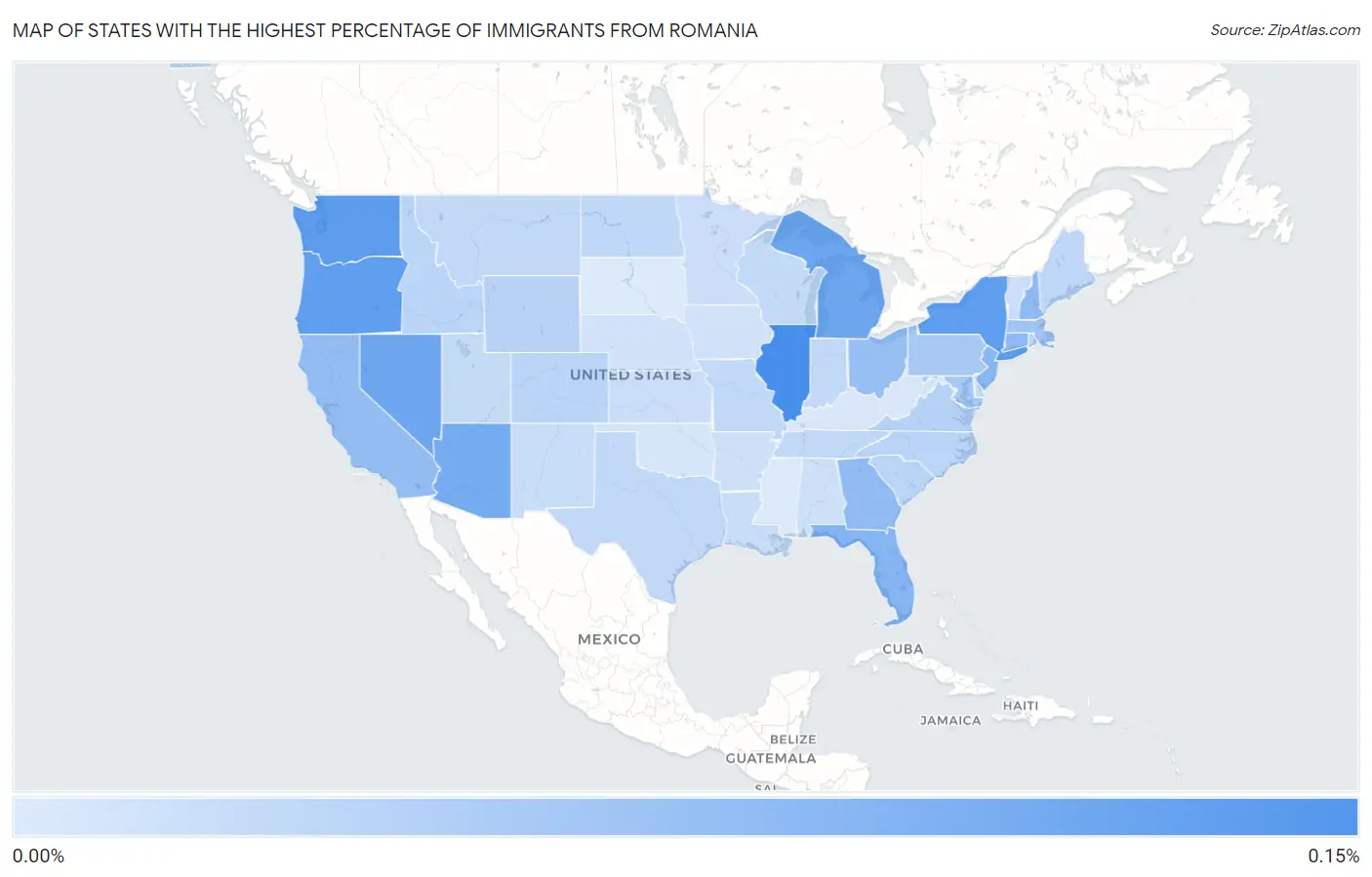 States with the Highest Percentage of Immigrants from Romania in the United States Map