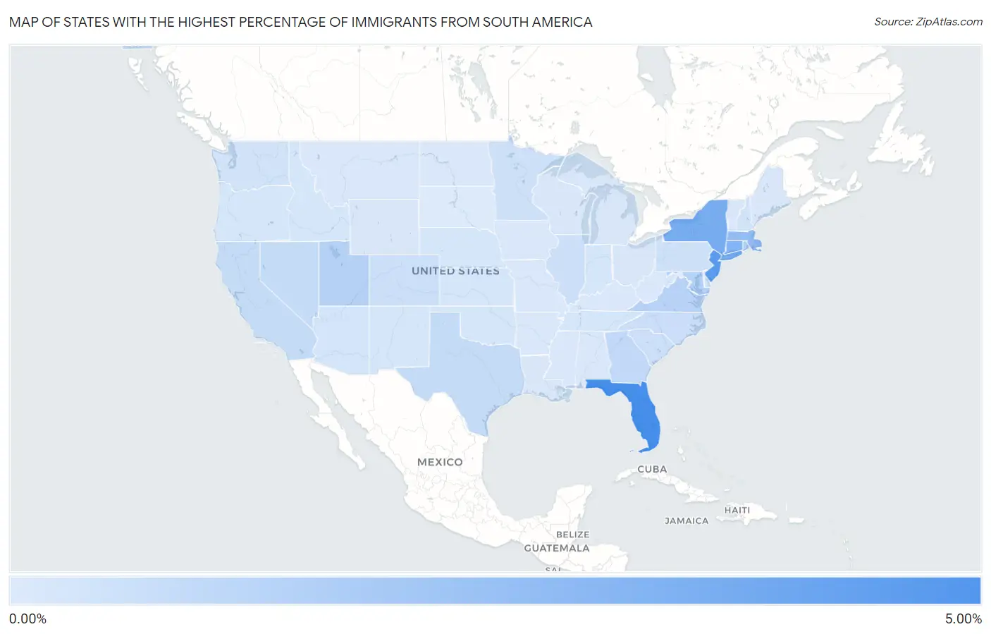 States with the Highest Percentage of Immigrants from South America in the United States Map