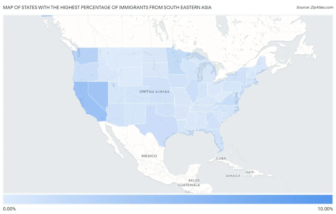 States with the Highest Percentage of Immigrants from South Eastern Asia in the United States Map