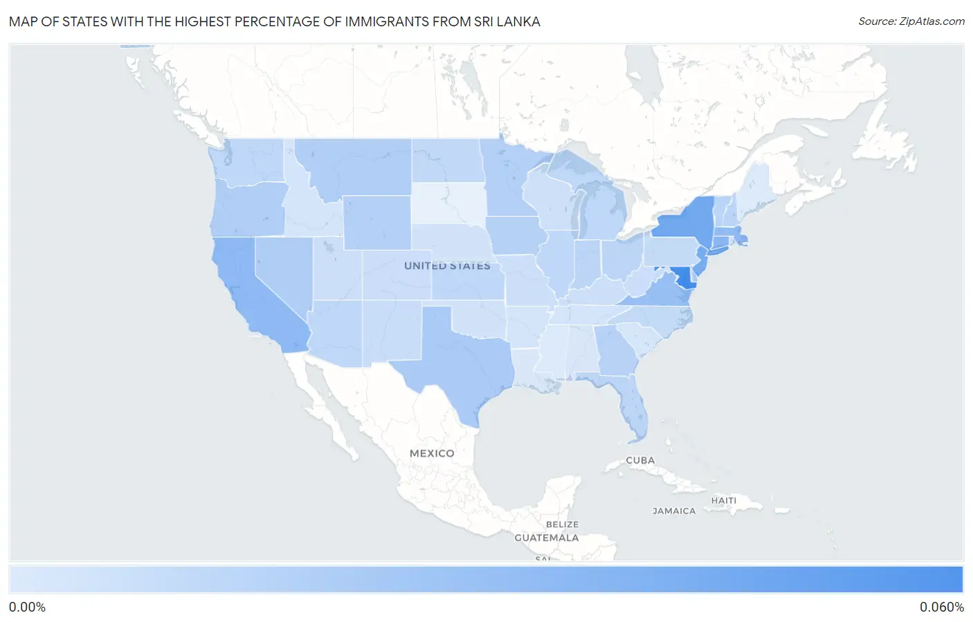 States with the Highest Percentage of Immigrants from Sri Lanka in the United States Map