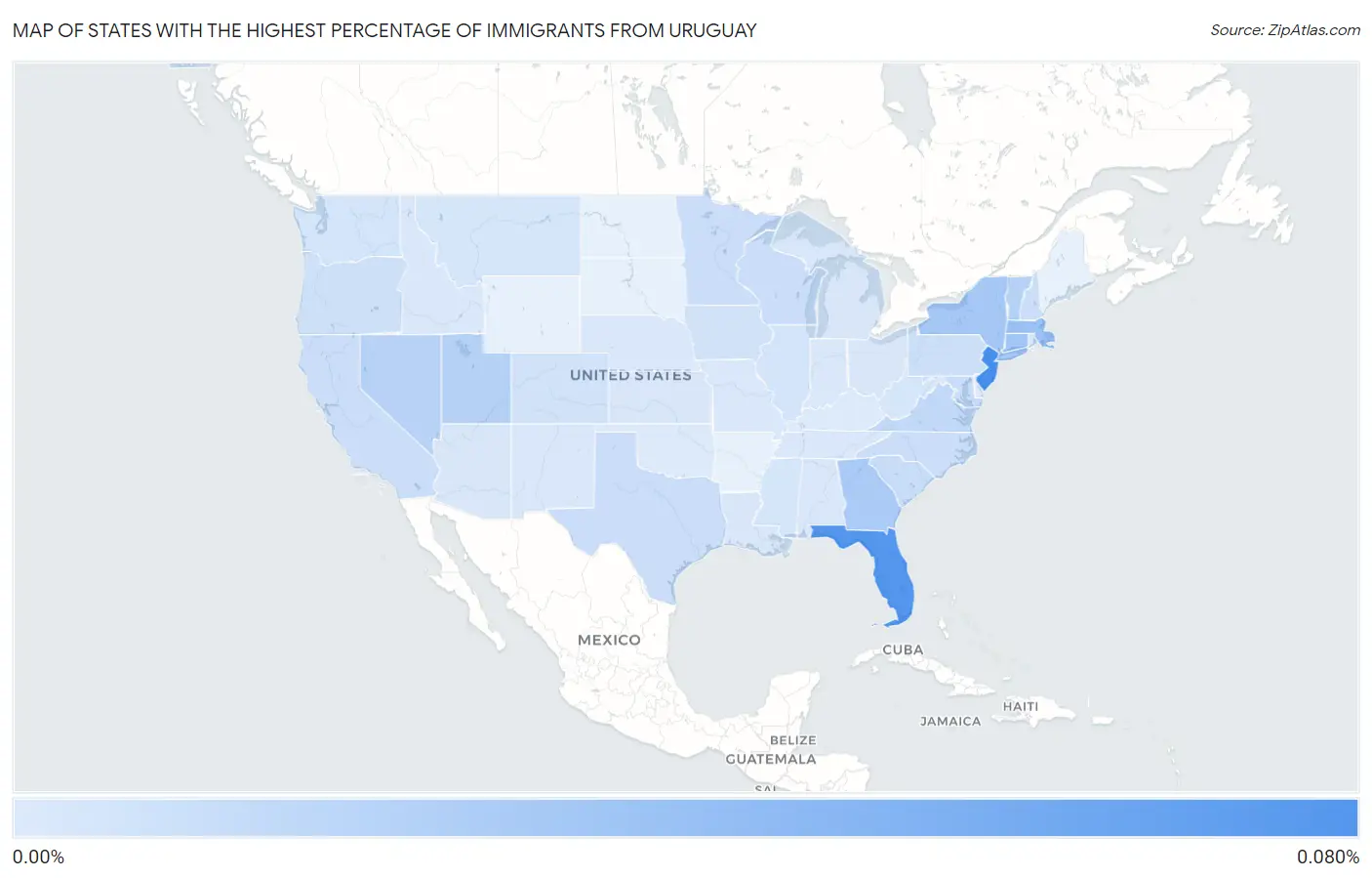 States with the Highest Percentage of Immigrants from Uruguay in the United States Map