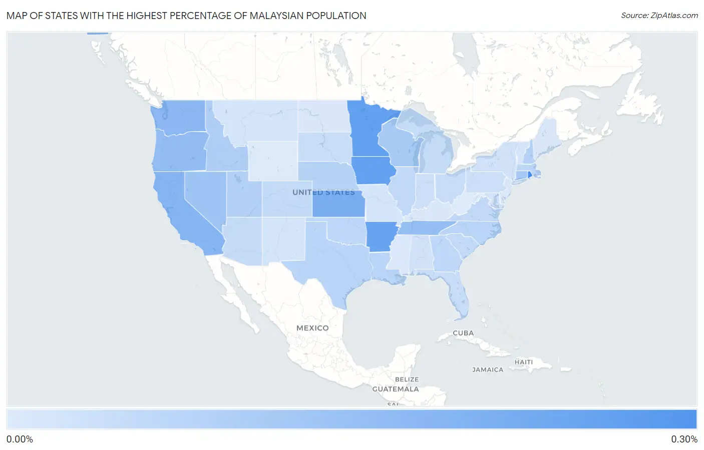 States with the Highest Percentage of Malaysian Population in the United States Map