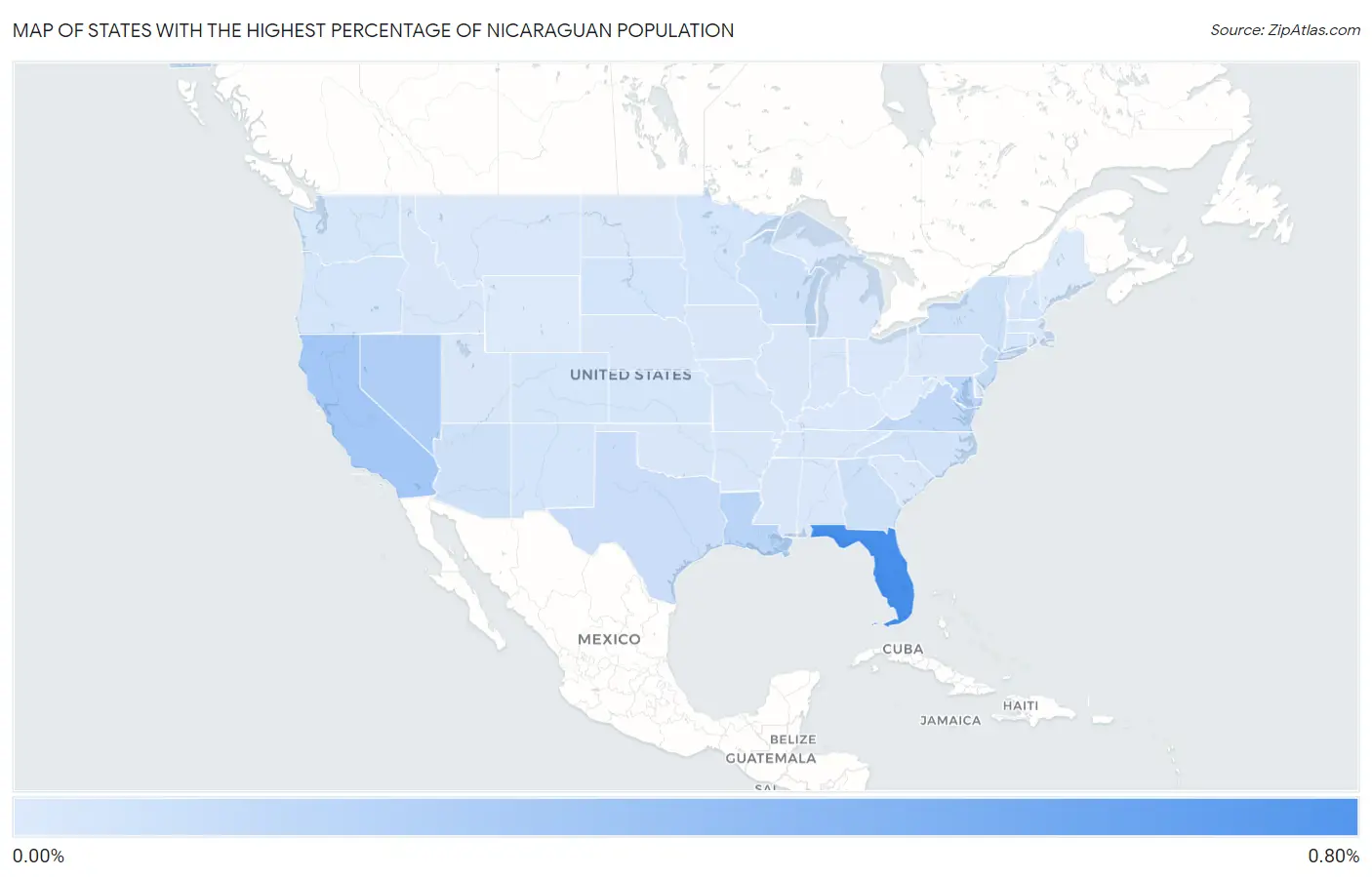 States with the Highest Percentage of Nicaraguan Population in the United States Map