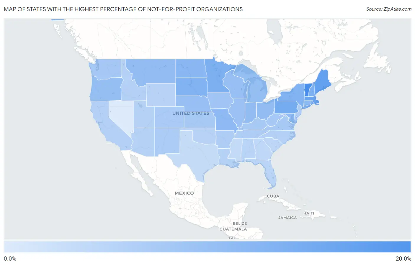States with the Highest Percentage of Not-for-profit Organizations in the United States Map