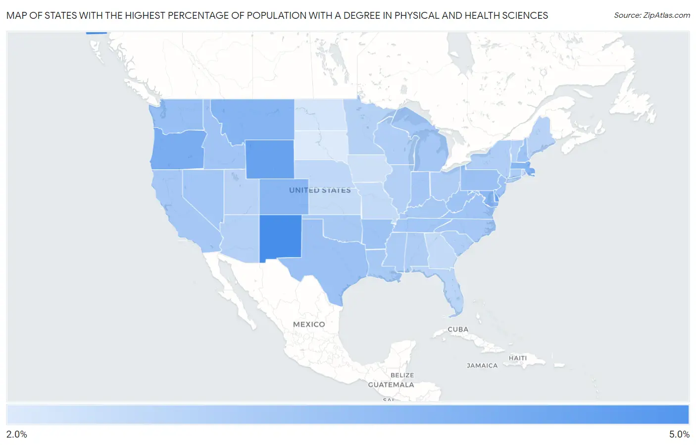 States with the Highest Percentage of Population with a Degree in Physical and Health Sciences in the United States Map