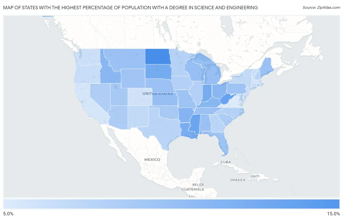 States with the Highest Percentage of Population with a Degree in Science and Engineering in the United States Map
