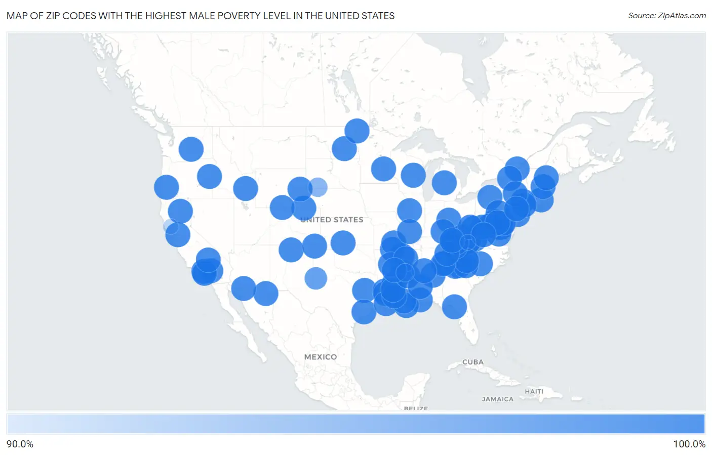 Zip Codes with the Highest Male Poverty Level in the United States Map