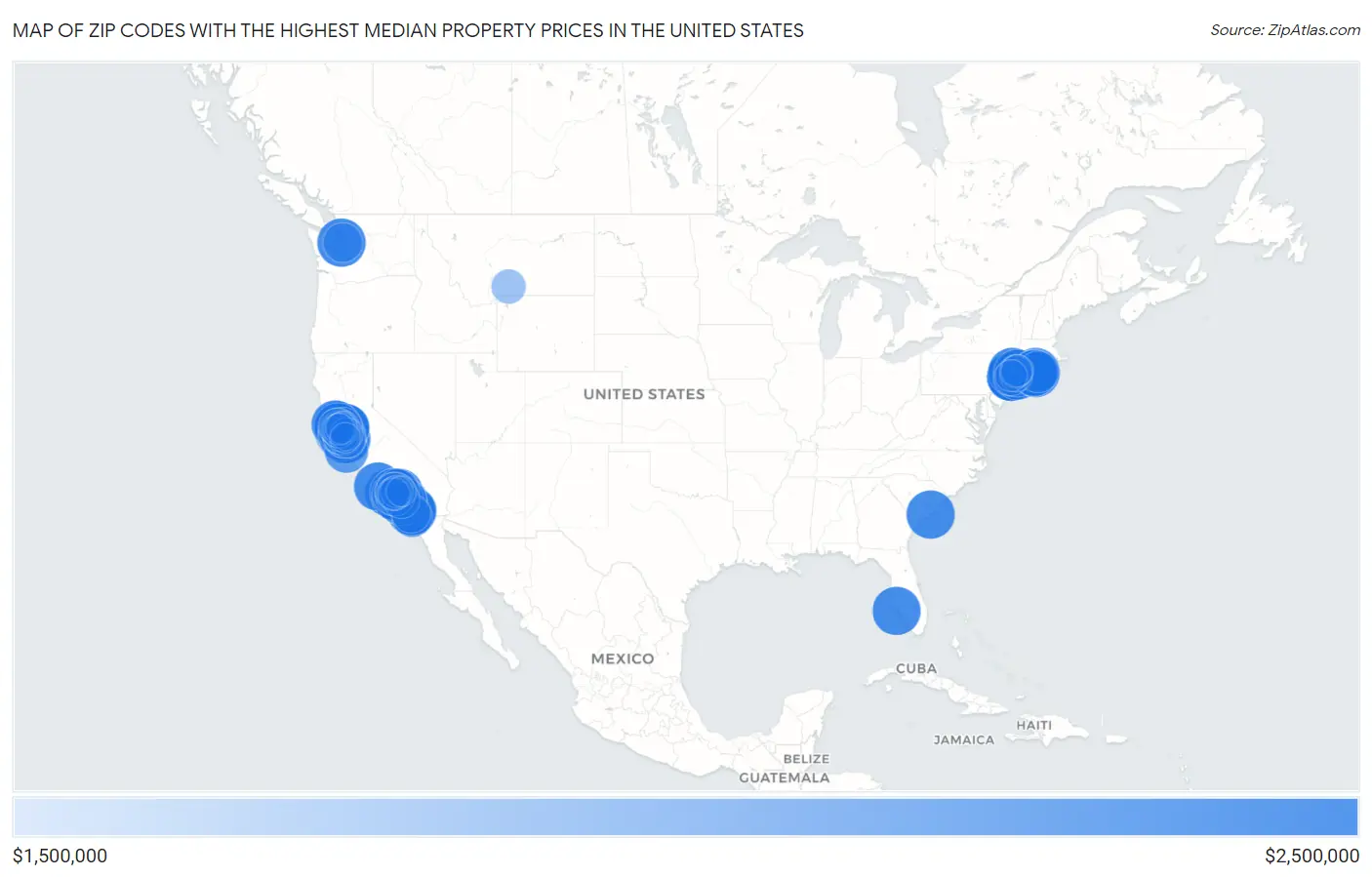 Zip Codes with the Highest Median Property Prices in the United States Map