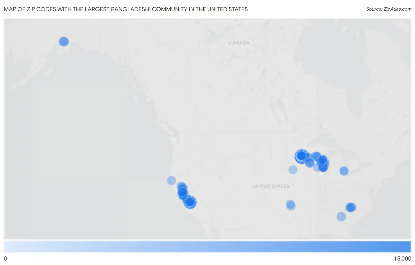 Zip Codes with the Largest Bangladeshi Community in the United States Map