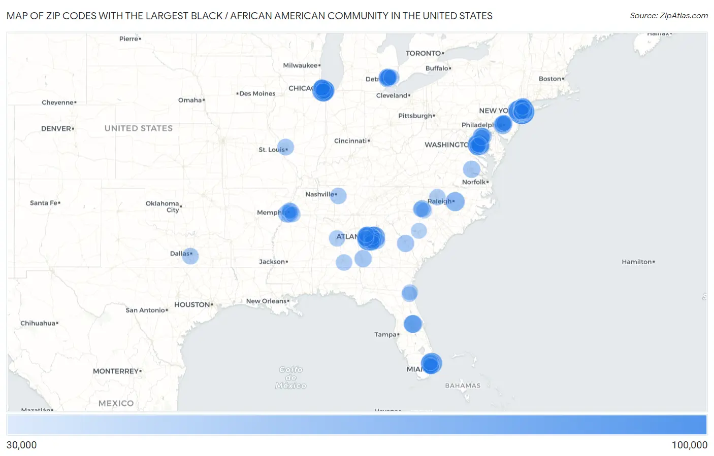 Zip Codes with the Largest Black / African American Community in the United States Map