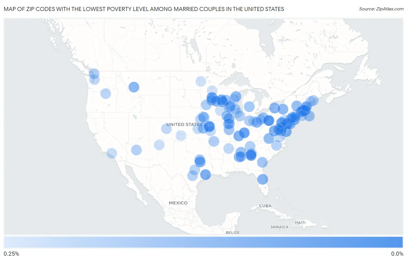 Zip Codes with the Lowest Poverty Level Among Married Couples in the United States Map