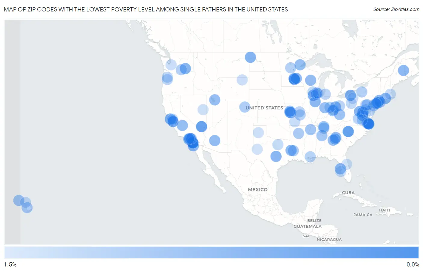 Zip Codes with the Lowest Poverty Level Among Single Fathers in the United States Map