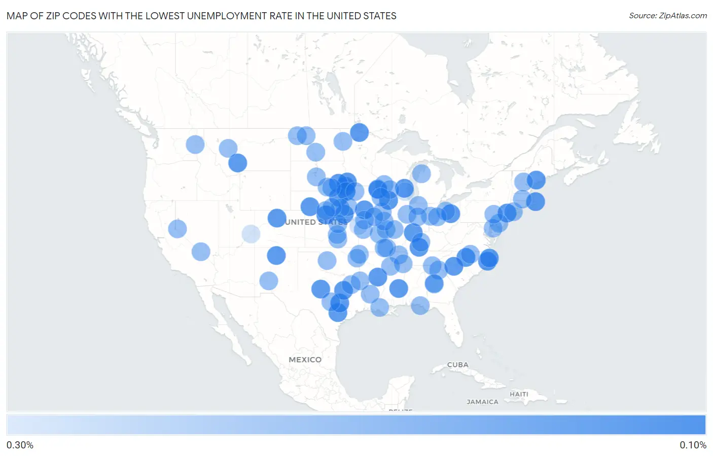 Zip Codes with the Lowest Unemployment Rate in the United States Map