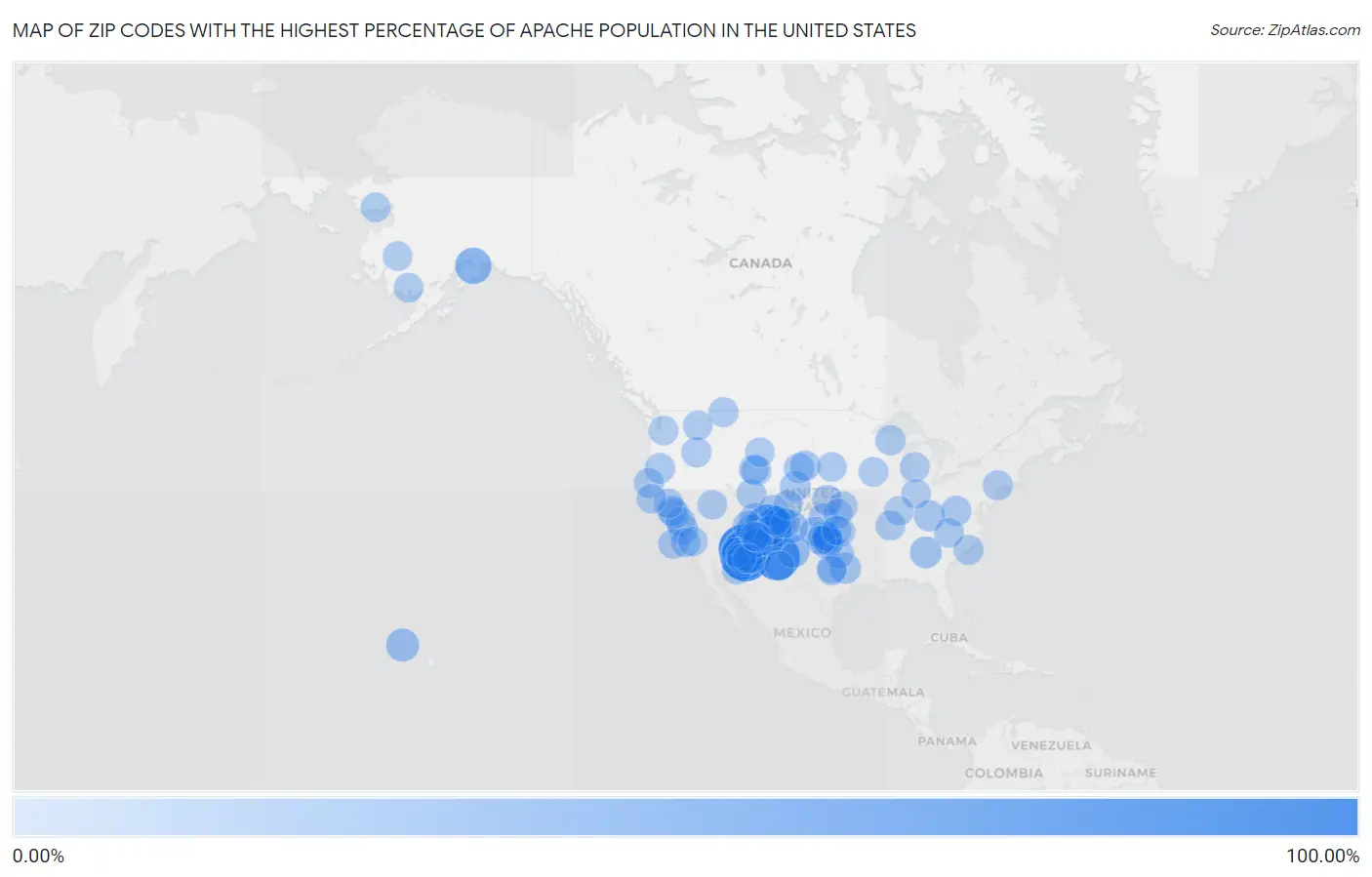 Zip Codes with the Highest Percentage of Apache Population in the United States Map