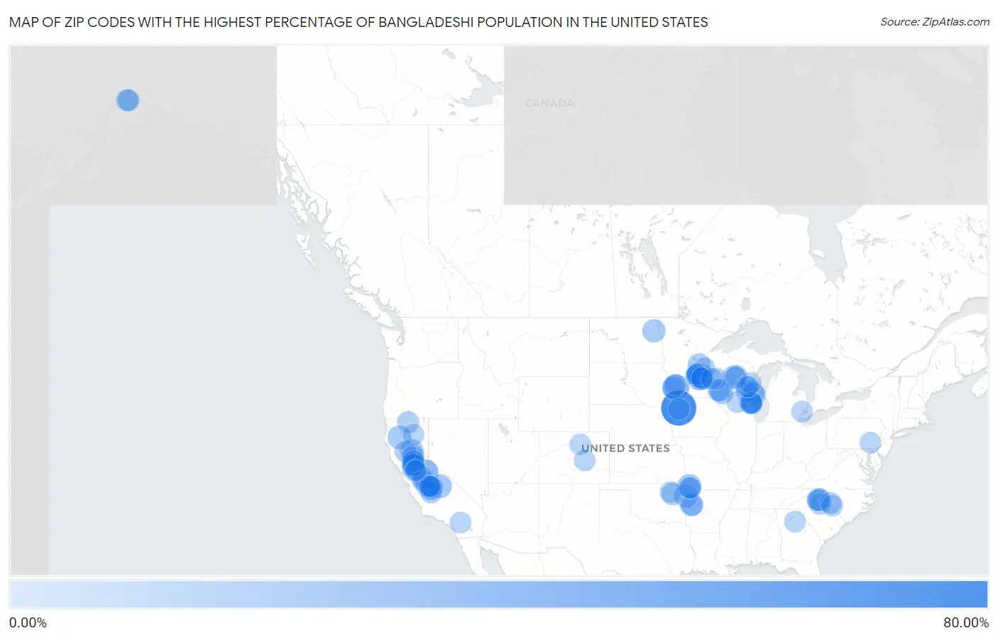 Zip Codes with the Highest Percentage of Bangladeshi Population in the United States Map
