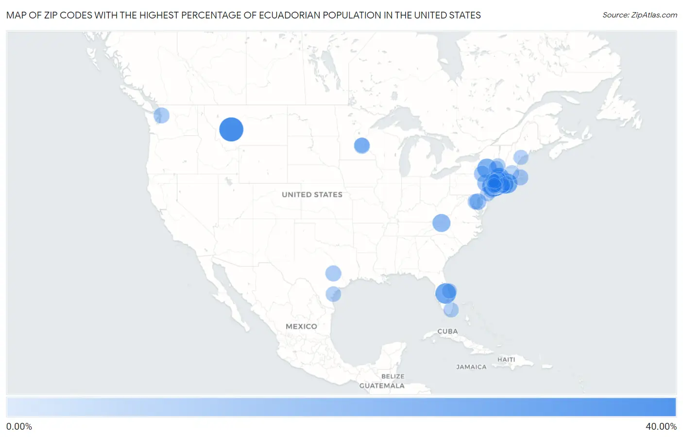 Zip Codes with the Highest Percentage of Ecuadorian Population in the United States Map