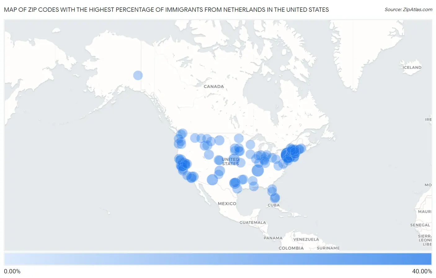 Zip Codes with the Highest Percentage of Immigrants from Netherlands in the United States Map