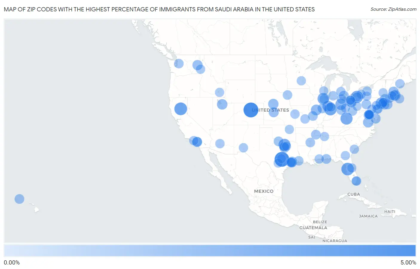 Zip Codes with the Highest Percentage of Immigrants from Saudi Arabia in the United States Map