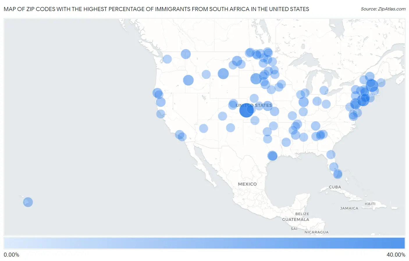 Zip Codes with the Highest Percentage of Immigrants from South Africa in the United States Map