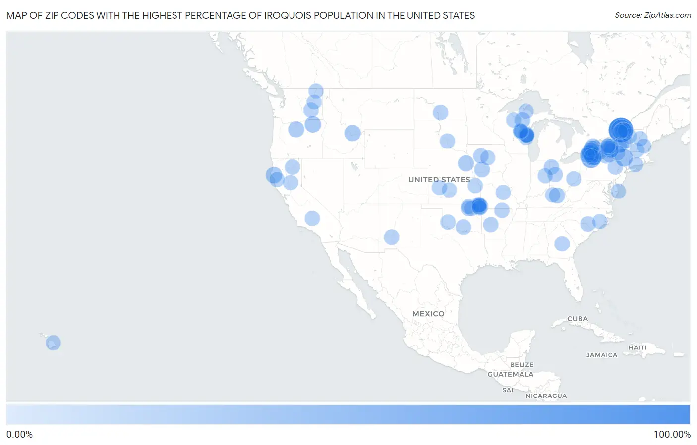 Zip Codes with the Highest Percentage of Iroquois Population in the United States Map