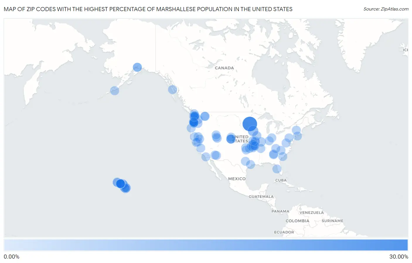 Zip Codes with the Highest Percentage of Marshallese Population in the United States Map