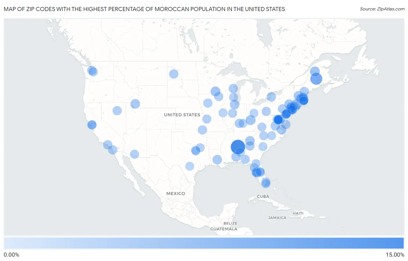 Zip Codes with the Highest Percentage of Moroccan Population in the United States Map