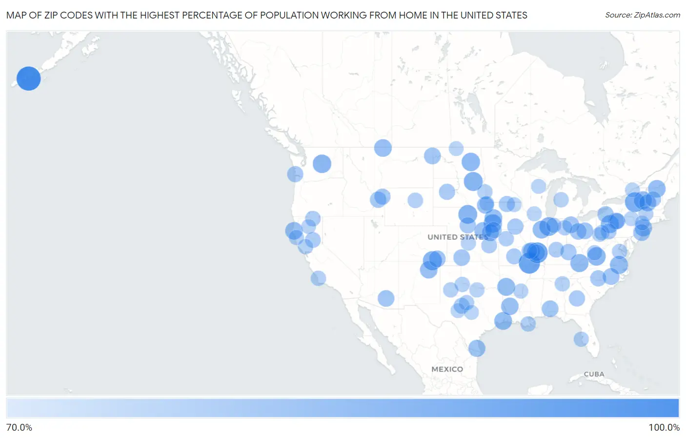 Zip Codes with the Highest Percentage of Population Working from Home in the United States Map