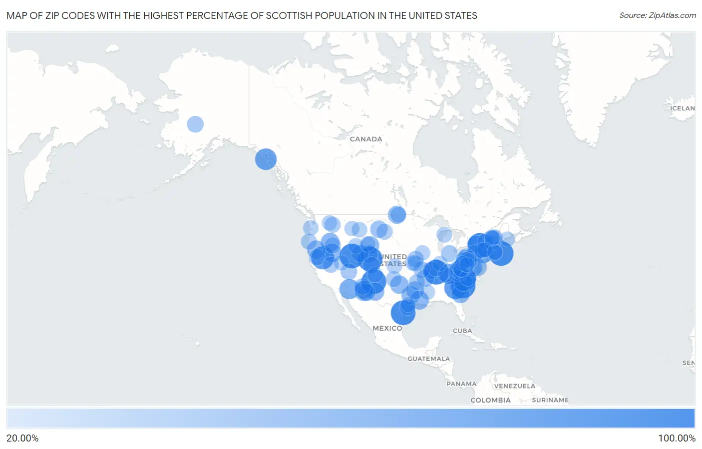 Zip Codes with the Highest Percentage of Scottish Population in the United States Map