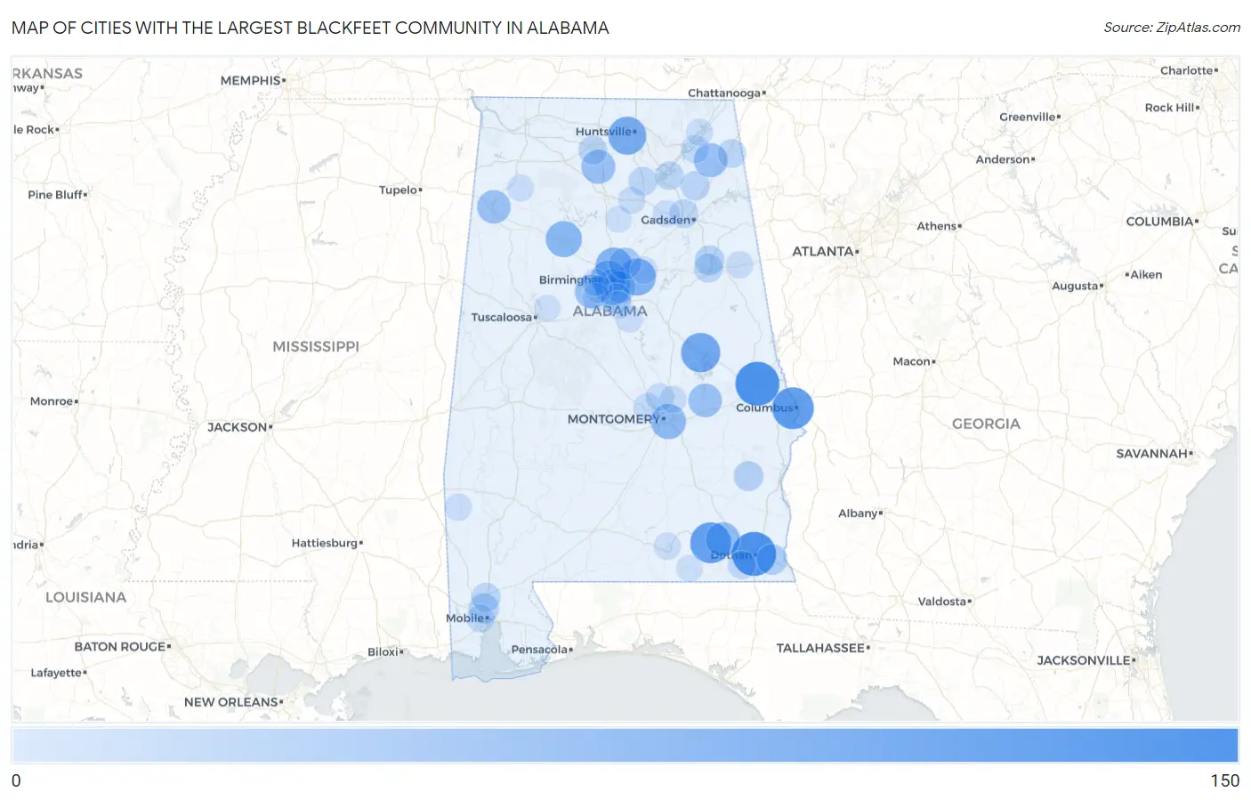 Cities with the Largest Blackfeet Community in Alabama Map
