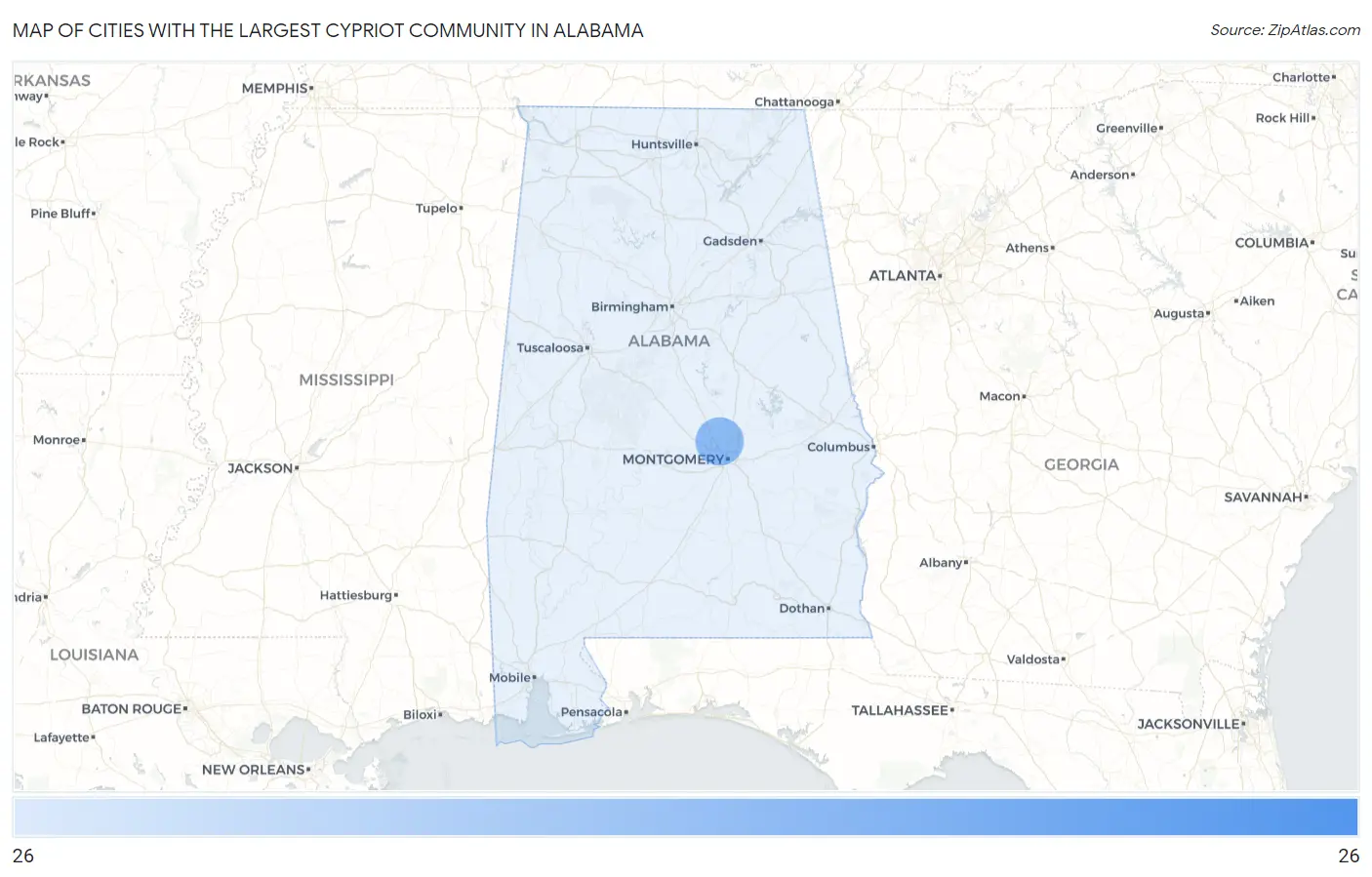 Cities with the Largest Cypriot Community in Alabama Map
