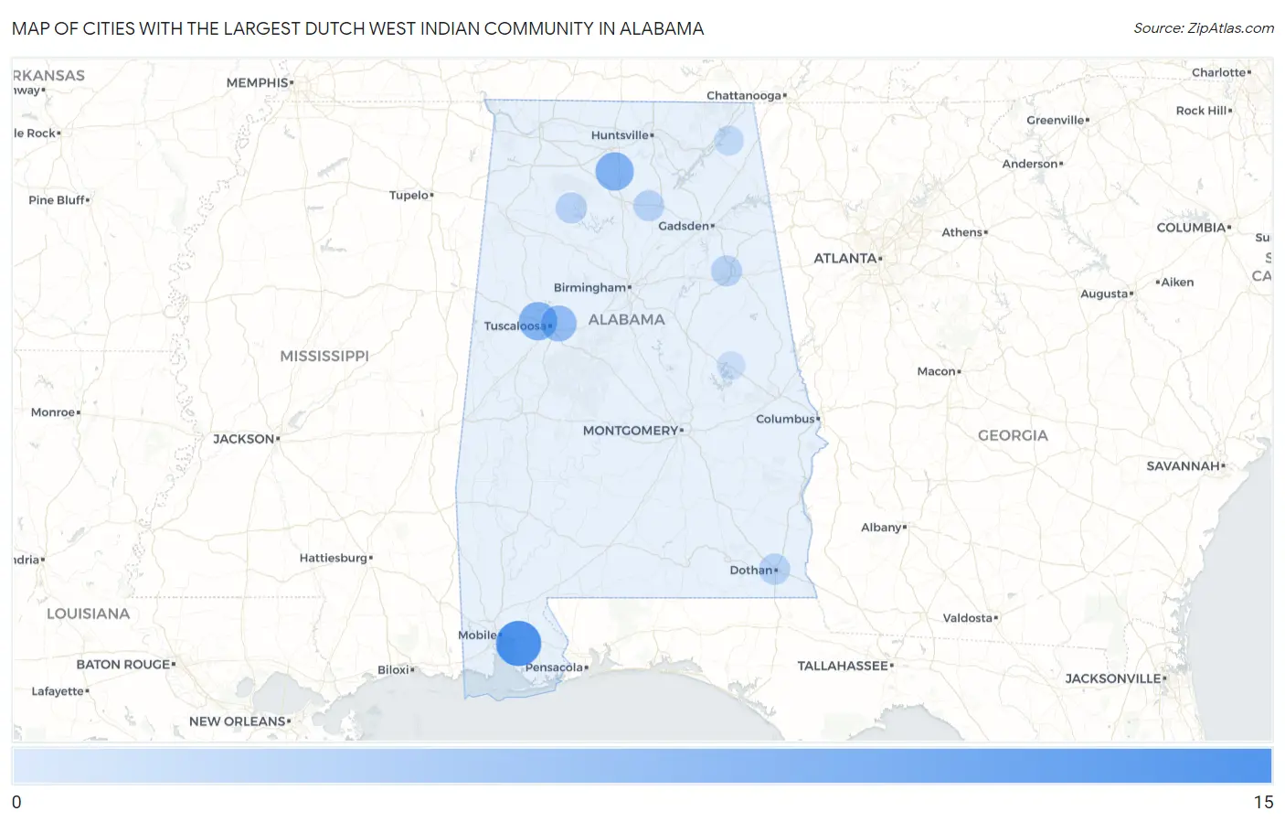 Cities with the Largest Dutch West Indian Community in Alabama Map