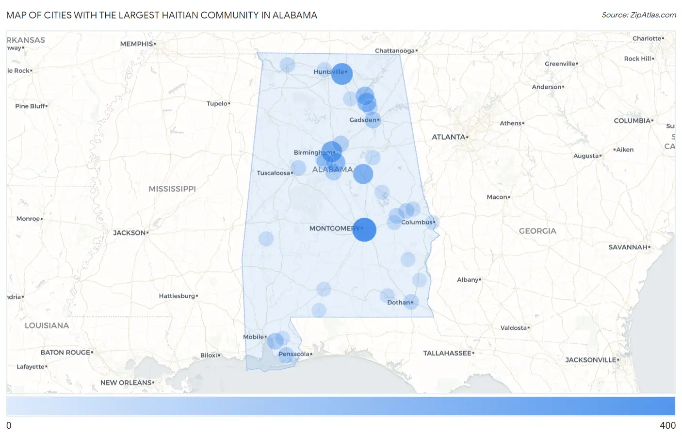 Cities with the Largest Haitian Community in Alabama Map