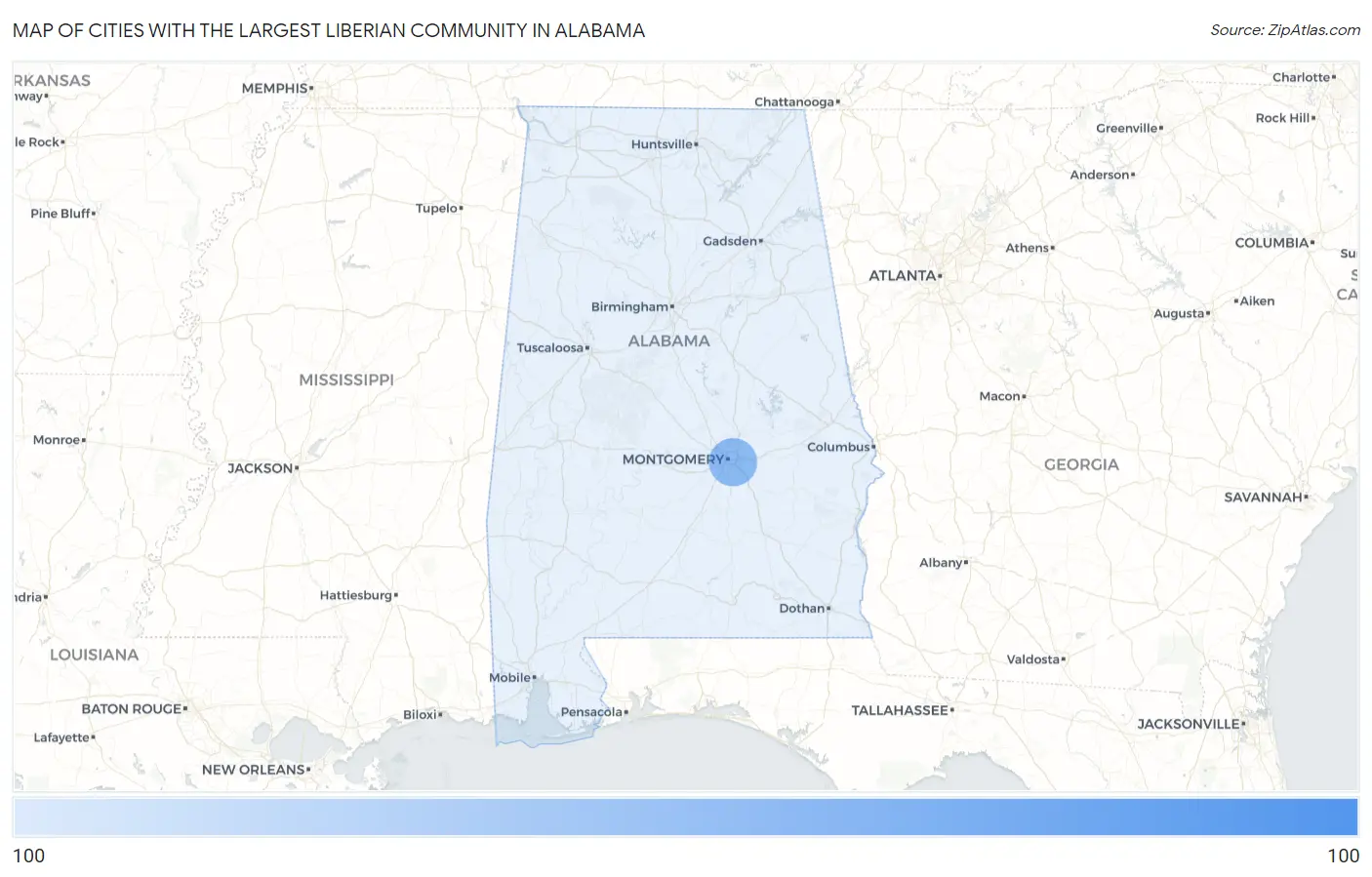 Cities with the Largest Liberian Community in Alabama Map