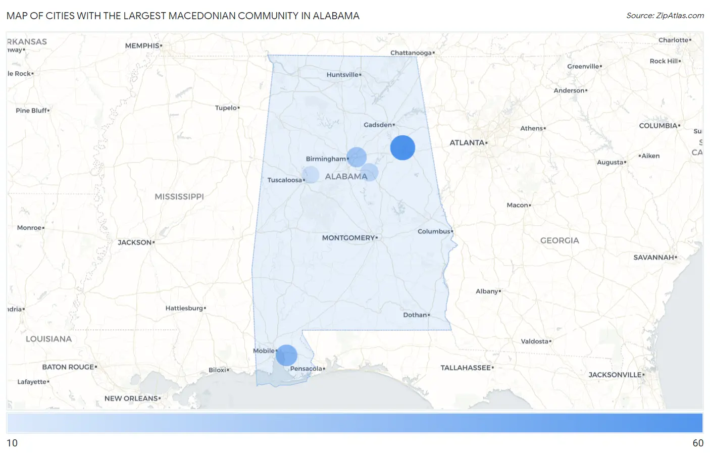 Cities with the Largest Macedonian Community in Alabama Map