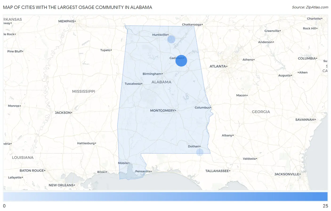 Cities with the Largest Osage Community in Alabama Map