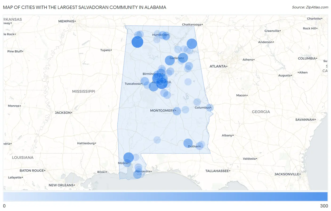 Cities with the Largest Salvadoran Community in Alabama Map
