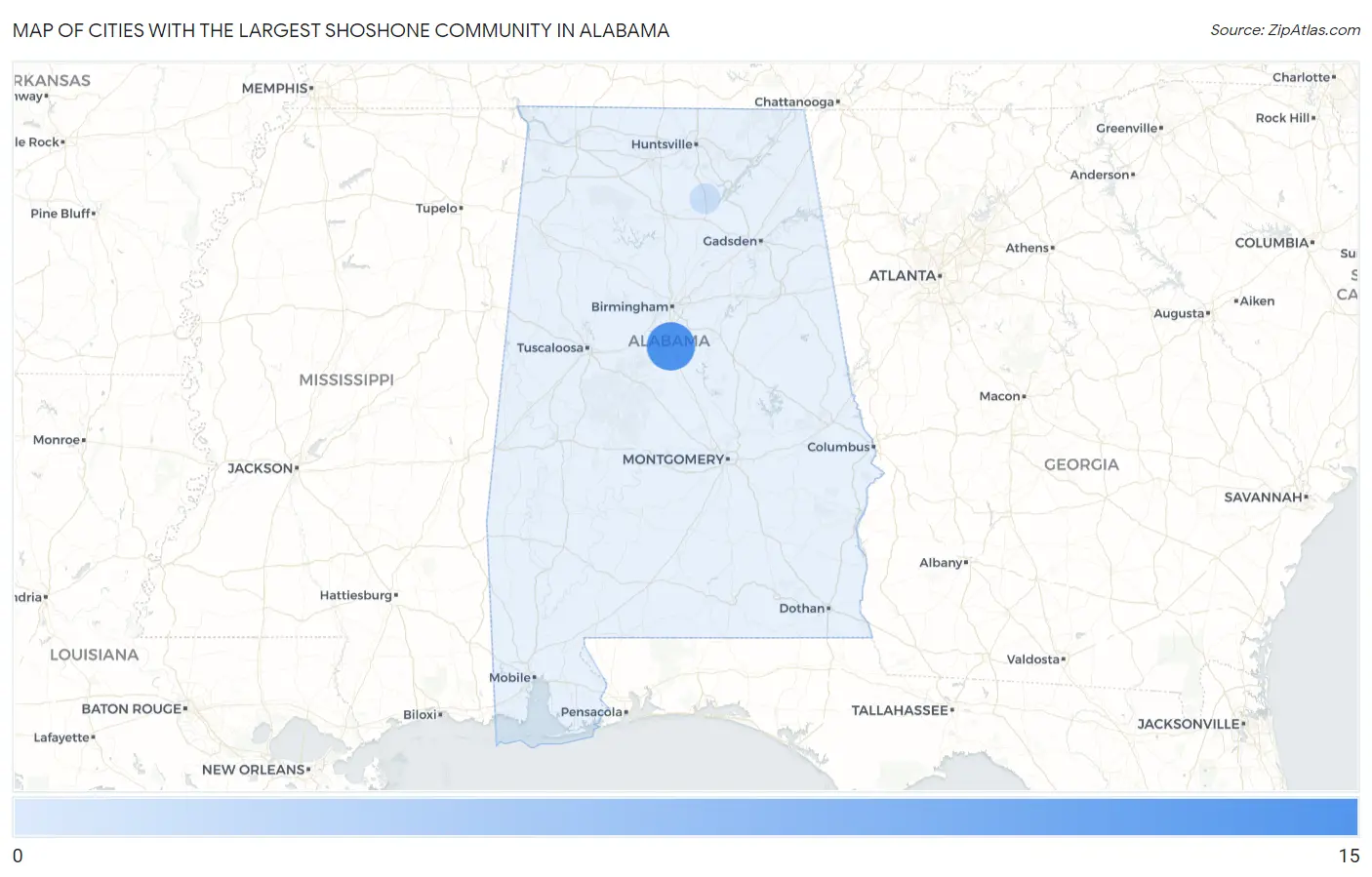 Cities with the Largest Shoshone Community in Alabama Map